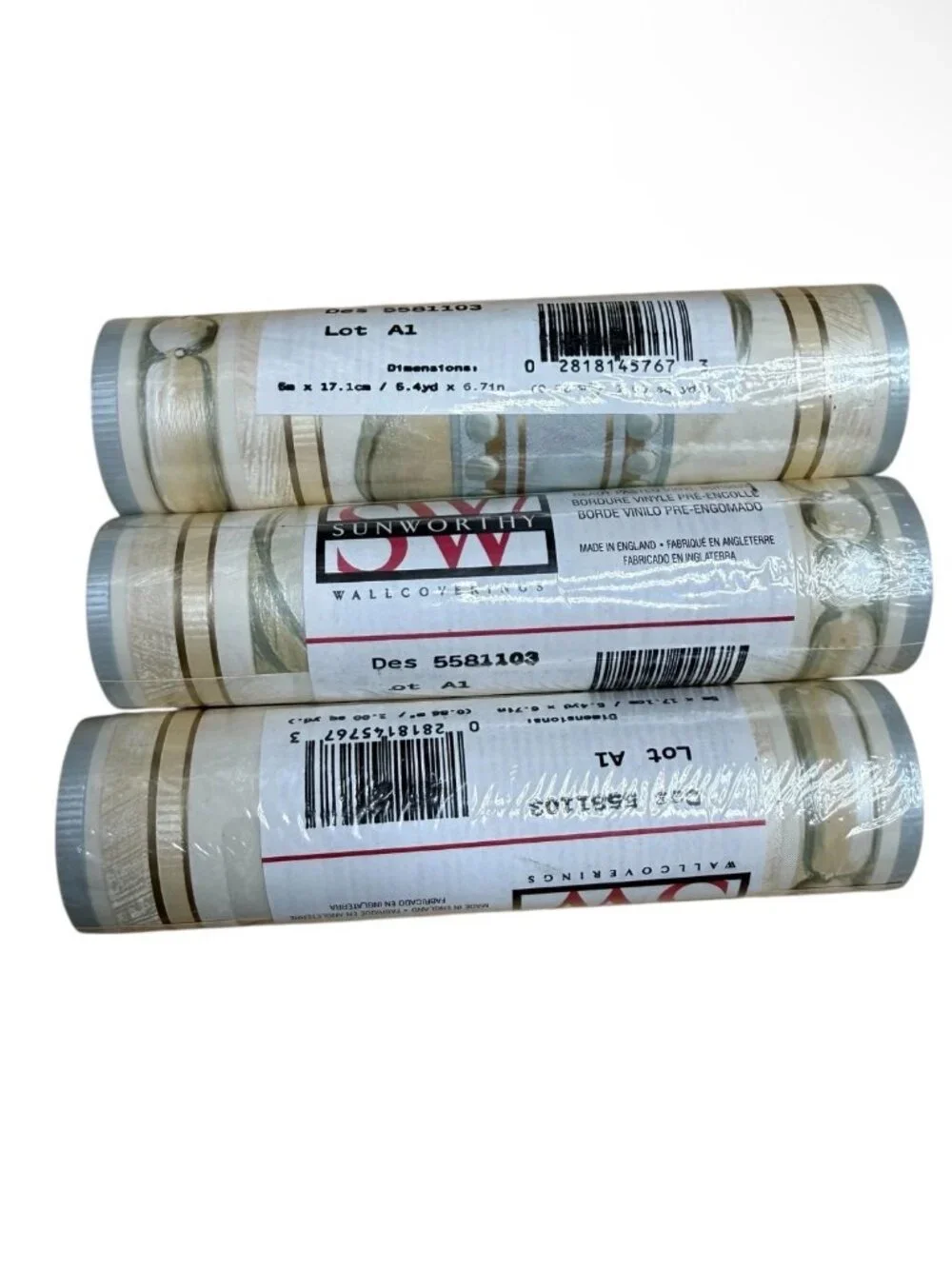 Sunworthy 3 Rolls Vintage Wallpaper Border Ribbon Bead 5581103 Textured Blue NEW